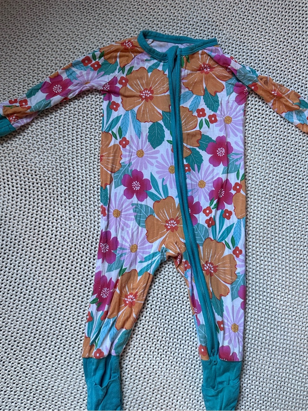 3-6 months Little Sleepies Floral Zip One-Piece in Teal, Orange, Pink